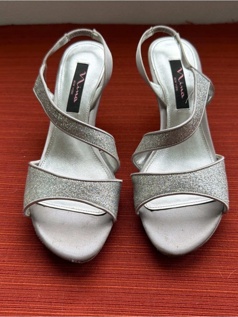 Nina New York Ladies Size 7.5 Silver Slingback Sandals Shoes